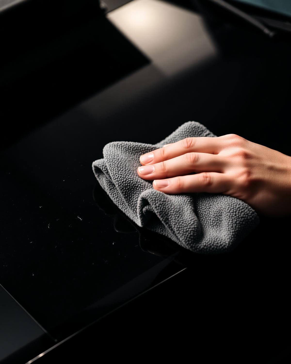 Hand detailing a glossy black car